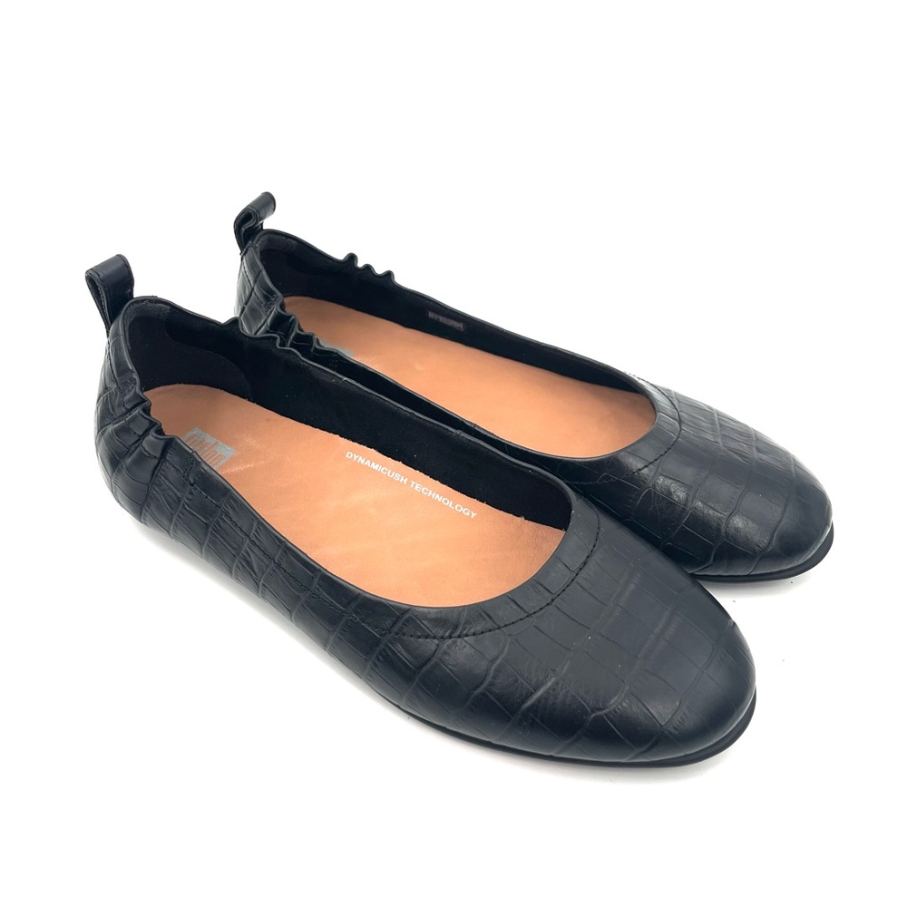 FITFLOP Shoes Flats Leather Crocodile Texture Black Business Office Comfort SZ 9